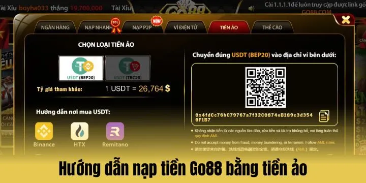 Các bước nạp tiền Go88 P2P