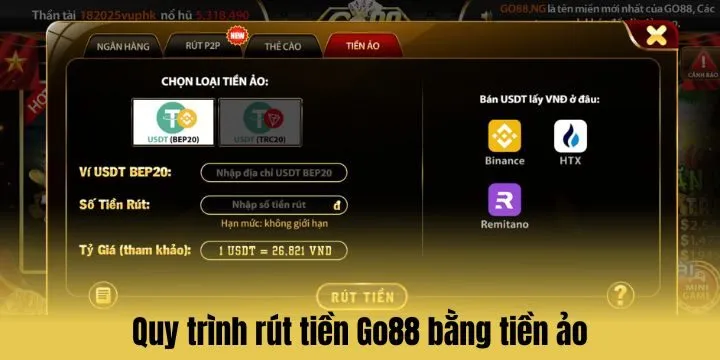 Hướng dẫn rút tiền Go 88 chi tiết