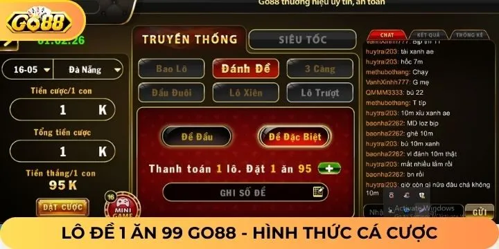 Khám phá các cửa cược của lô đề 1 ăn 99 Go88
