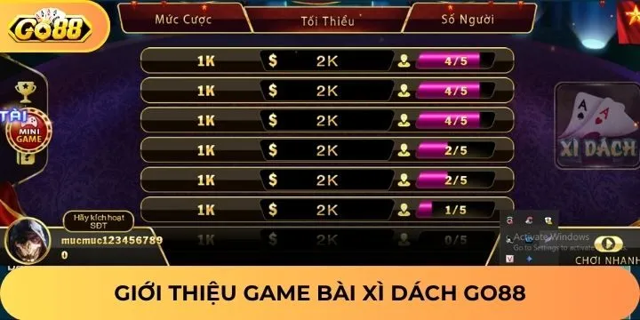 Giới thiệu đôi nét về tựa game xì dách Go88