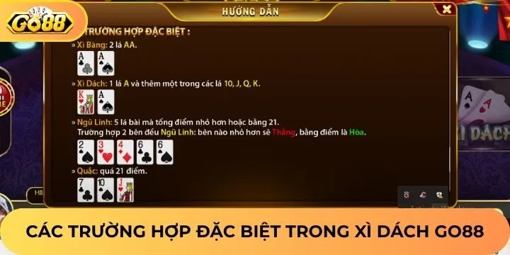 Các tình huống đặc biệt và tỷ lệ trả thưởng xì dách Go88